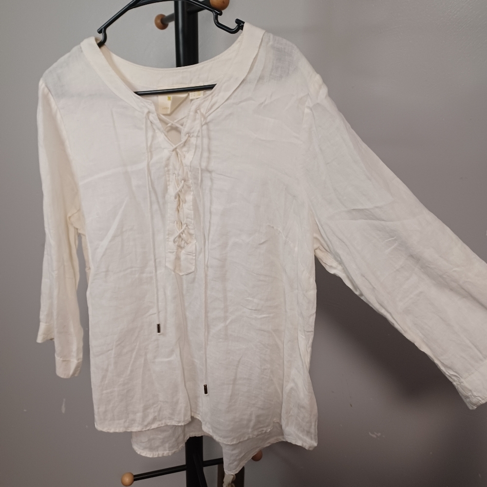 Maeve Cream Blouse with Lace-Up Detail